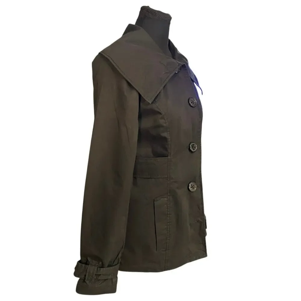 Tom Tailor Denim Cotton Trench Jacket Women’s Small Black Wide Collar Lined
